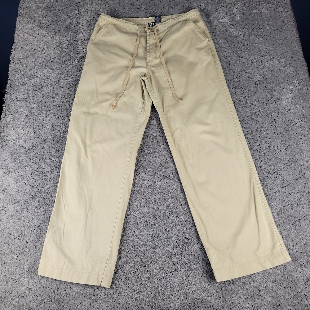 Vintage Gap Pants Womens M Beige Button Fly‎ Wide Leg Relaxed Drawstring 90s